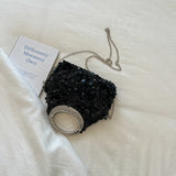 KYLETHOMASW  -  Women Sequins Evening Clutch Bag Rhinestone Circular Ring Top Handle Metal Chain Crossbody Bags Wedding Party Handbags