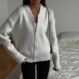 KYLETHOMASW  -  Casual Solid Knit Women Cardigan Elegant Long Sleeve Zippers O-neck Patchwork Female Sweater 2025 Autumn Fashion Lady Outwear
