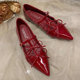 KYLETHOMASW  -  Luxury Pointed Toe Metal Buckle Bow T Strap Mary Jane Flats Elegant Banquet Dress Sexy Design Comfortable Women's Single Shoes