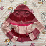 KYLETHOMASW  -  Cute Tide Hooded hood Classic Y2K Lovely Knitwear Fashion  Harajuku Aesthetic Clothing Women Soft Casual Vintage Zipper Sweater