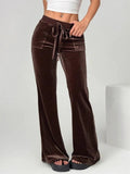 KYLETHOMASW  -  Autumn Winter Lady High Waist Casual Solid Velvet Flared Trousers Autumn Winter Lady High Waist Casual Velvet Flared Trousers