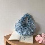 KYLETHOMASW  -  Korean Polka Dot Pleated Dumpling Bag Chic Retro Lace Drawstring Crossbody Shoulder Tote For Women Gentle Casual Commute Travel