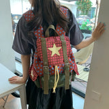 KYLETHOMASW  -  Cute Large Capacity Lucky Star Backpack Korean Style Multi-pocket Drawstring Schoolbag Y2K Nylon Hiking Camping Bag Students