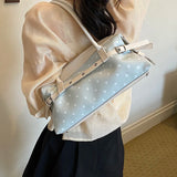KYLETHOMASW  -  Korean Style Polka Dot Small PU Leather Top Handle Bag Ladies Contrast Color Shoulder Crossbody Bags New Trend Handbag