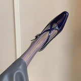 KYLETHOMASW  -  New Women's Retro Round Toe Cross Water Diamond With Casual Coarse Heel Mary Jane Ladies Shoes French Single Shoes