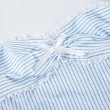 KYLETHOMASW  -  French Casual Suit Women's Summer Blue Striped Off Shoulder Top Low Waist Shorts Two-piece Set Fashion Female Clothes