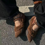 KYLETHOMASW  -  Women's Casual Mary Jane Shoes Ins Style Pointed Toe Shallow Hook Loop Belt Buckle Street Sandals Fashion Brown/apricot Pumps