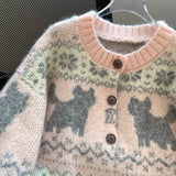 KYLETHOMASW  -  Kawaii Pink Knitted Cardigan Women Harajuku Cartoon Print Sweater Outerwears Korean Knitwears Winter Fashion Cute Jumpers