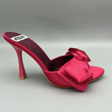 KYLETHOMASW  -  Large Size Slip-On High Heel Mules French Style Sandals with Bow Detail Summer Outdoor Wear Fish Mouth Ultra Thin Heel