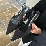 KYLETHOMASW  -  Ladies Thin High Heels Sandals Shoes Fashion Female Rhinestones Footwear Pointed Toe Elegant Women Heeled Sandals Slip On Shoes