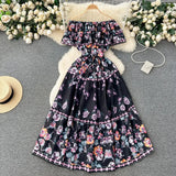 KYLETHOMASW  -  French Court Style Dresses Floral One Shoulder Casual Dress Women Summer Straps Waistband Beautiful Long Clothes