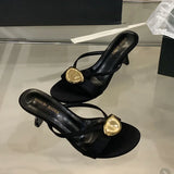 KYLETHOMASW  -  Fashion Metal Women High Heels Pumps Slides Shoes New In Spring Summer Female Slip On Footwear Round Toe Ladies Thin Heels Shoes