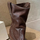 KYLETHOMASW  -  Women's Cowboy Boots Mid Calf Boots Western Short Embroidered Round Toe Low Heel Slip on Comfort Dress Slouchy Booties