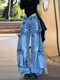 KYLETHOMASW  -  Ripped Heavy Industry Jeans Women's Spring 2025 New Street Ripped Large Pockets Wide Leg Pants Women