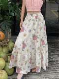 KYLETHOMASW  -   Elastic Waist Sweet Printed Maxi Skirts Women New Loose Gentle Casual Summer  Florals Office Lady Vintage