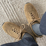 KYLETHOMASW  -  women's natural suede leather round toe lace-up flats oxfords high quality soft comfortable casual female flats shoes