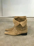 KYLETHOMASW  -  Genuine Leather Butterfly Knot Wrapped Strap Short Ankle Boots Women Polished Color Distressed Flat Bottomed Bare Shoes Female