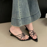 KYLETHOMASW  -  Fashion Pointed Toe Wedges Slippers For Women Footwear Female Slides Sandals Shallow Ladies Heeled Wedges Slippers Shoes Pumps