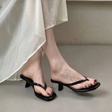 KYLETHOMASW  -  Fashion Square Toe Women 4CM Heels Slippers Slides Sandals Summer Casual Female Flip flops Ladies Thin Heel Slippers Shoes Pumps