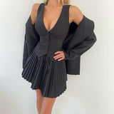KYLETHOMASW  -  Women Sexy Outfit Sleeveless Vest Top Suit Party Club Blazer Vest Tops Mini Elegant Pleated Skirt Summer Two Piece Set 2025