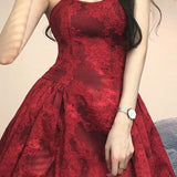 KYLETHOMASW  -  Y2k Red Floral Women Dresses A-line Sleeveless Sexy Vintage Mini Dress Korean Fashion High Waist Vestidos Mujer