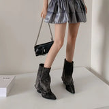 KYLETHOMASW  -  Designer Lapel Denim Women Ankle Boots Autumn and Winter Pointed Toe Korean Version Cowboy Boots Sexy Hottie Short Single Botas