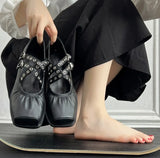 KYLETHOMASW  -  Cross-strap Shallow Mouth Ballet Shoes Women's Summer New Square Head Thick Heel Versatile Mary Jane Pumps High Heels