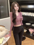 KYLETHOMASW  -   Sweet Hot Girl Pure Sexy Suit Women's Autumn and Winter Knitted Cardigan Short Slim-fit Halter Vest Two-piece Set Female Clothes