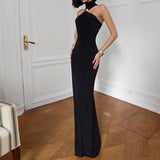 KYLETHOMASW  -  Sexy Off Shoulder Solid Color Temperament Evening Dress High-end Sleeveless Dress Hot Women Fashion Sleeveless Halter Long Dress
