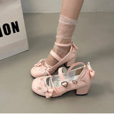 KYLETHOMASW  -  Butterfly-knot Lolita Women Mary Jane Shoes Elegant Round Toe Thick Heel Shoes Ladies Fashion Dress Pumps