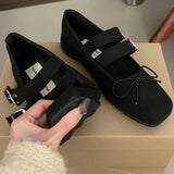 KYLETHOMASW  -  Simple Soft Bottom Buckle Flat Mary Jane Women Shoes Comfortable Bowknot Square Toe Designer Shoes Fashion Backless Loafer Shoes