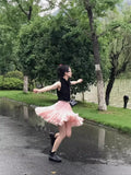 KYLETHOMASW  -  Versatile Summer Pink A-Line Skirt Women High Waist Party Flared Mini Skirt Casual White Lace Trim Boho Skirt 279A