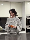 KYLETHOMASW  -  Sweet Hot Girl Casual Loose Slash Neck Twist Sweater Women's Retro Long-sleeved Knitted Pullover Fashion Female Clothes