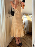 KYLETHOMASW  -  Fashion V-Neck Causal Tank Dresses Polka Dot Prints Simple Retro Straight Mesh Sleeveless Frocks