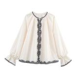 KYLETHOMASW  -  French Lazy Bohemian Geometric Print Shirt Trumpet Sleeve Loose Shirt For Women Summer Kimono Blouse Women Top