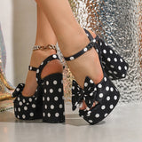 KYLETHOMASW  -  Summer Fashion Platform Open Toe Buckle Strap Women Sandals Designer Polka Dot Butterfly-knot Square High Heels Shoes