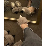 KYLETHOMASW  -  Women High Heel Shoes Fur Slippers Mules Pointed Toe Furry Slides Fashion Elegant Luxury Designer Flip Flops Office Pumps