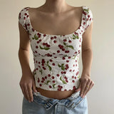 KYLETHOMASW  -  Sweet and fresh printed back strap with U-neck short top for girls, sexy and slim fit, backless versatile short sleeved shirt