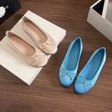 KYLETHOMASW  -  Round Toe French Style Satin Female Sandals Shallow Bow Decoration Soft Insole Ladies Flat Shoes Ballet Shoes Femme Single Shoes