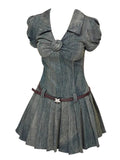 KYLTHOMASW  -  Summer French Vintage Mori Girl Mini Denim Y2k Dress Women 2000s Jean Frocks Party Old Money One-Piece Evening Coquette Gyaru