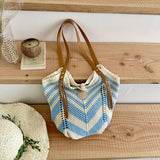 KYLETHOMASW  -  Hollow Knitted Women's Korean Shoulder Bag High Quality Vacation Beach Woven Tote Shopper Bag for Lady New Female Handbags