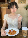 KYLETHOMASW  -  Shirts for Women Summer High-end Designed French Sweet Style Embroidered Lace Three-dimensional Flower Short-sleeved Shirt Top