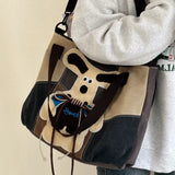 KYLETHOMASW  -  Retro Cute Puppy Tote Bag Women Patchwork Canvas Large Capacity Shoulder Bags Ladies Japanese Y2K Harajuku Cartoon Crossbody Bag