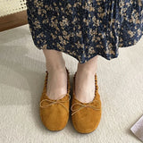 KYLETHOMASW  -  Suede Retro Bowknot  Round Toe Flat Shoes Women Soft Sole Comfort Casual Shoes for Women Shallow Ballet Style Footwear Female