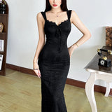 KYLETHOMASW  -  Jacquard Elegant Maxi Dress Women Square Collar Shirring Backless Sleeveless Midnight Prom Party Hipster Skinny Vestidos