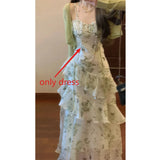 KYLETHOMASW  -  Elegant Floral Slim Waist Ruffles Camisole Cake Dress+ Summer Long Sleeve Cardigan Coat Women 2025 New Two Piece Sets