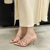 KYLETHOMASW  -  Fashion Pointed Toe Ladies Heels Pumps Slides Shoes New In Spring Summer Female Slip On Footwear Rivet Women High Heels Shoes