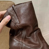 KYLETHOMASW  -  Women's Cowboy Boots Mid Calf Boots Western Short Embroidered Round Toe Low Heel Slip on Comfort Dress Slouchy Booties