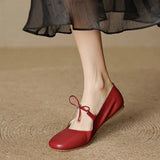 KYLETHOMASW  -  Women's Bow Square Toe Mary Jane Flat Shoes Genuine Soft Leather Low Heel Soft Sole Silver Spring Summer New Style