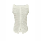 KYLETHOMASW  -  Elegant Women Solid T-Shirts Fashion Single Breasted Sexy Strap Sleeveless Button Tops Casual White Pleated Office Lady New Tees